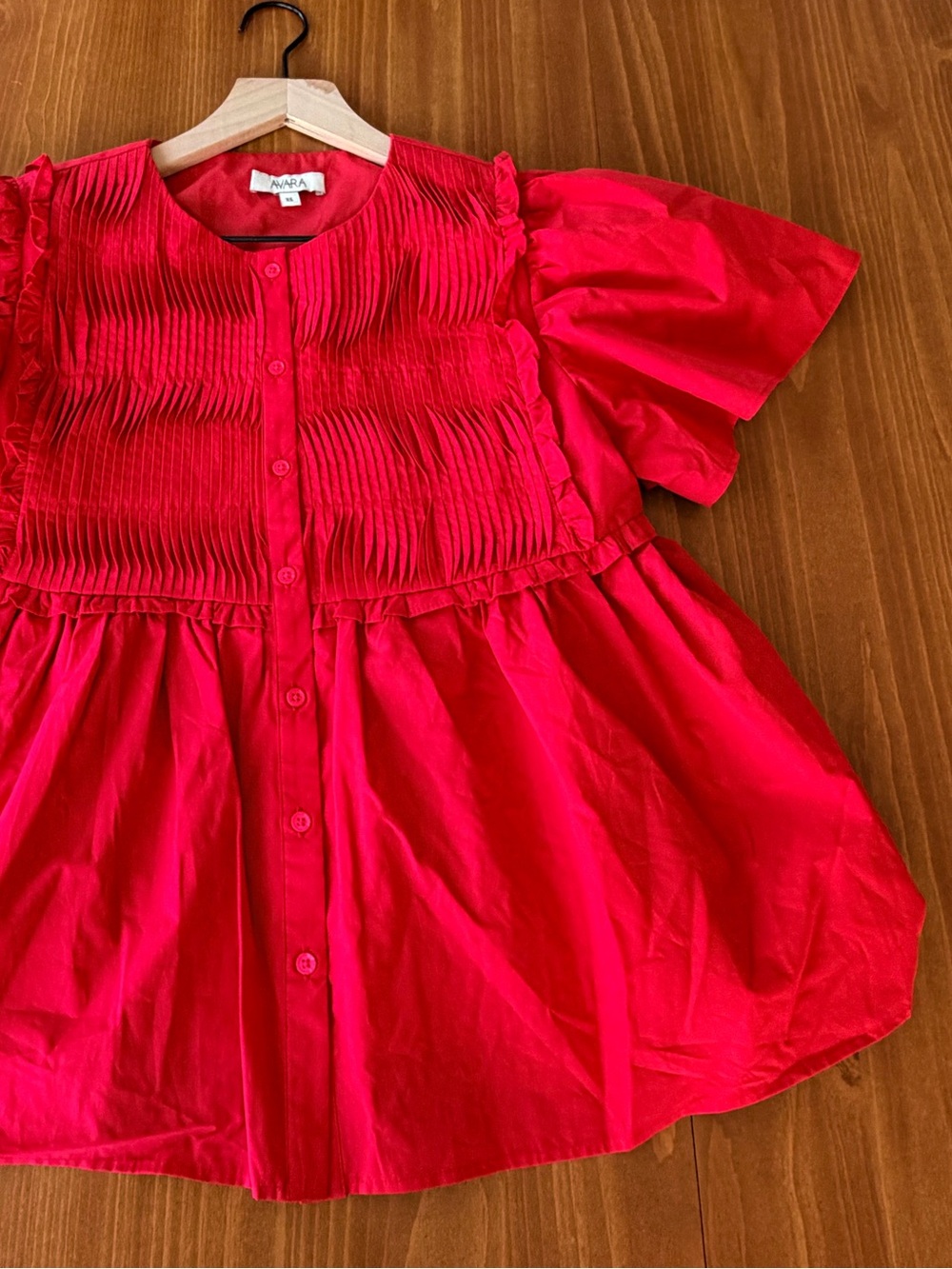 Avara Libby Red Smocked Peplum Top